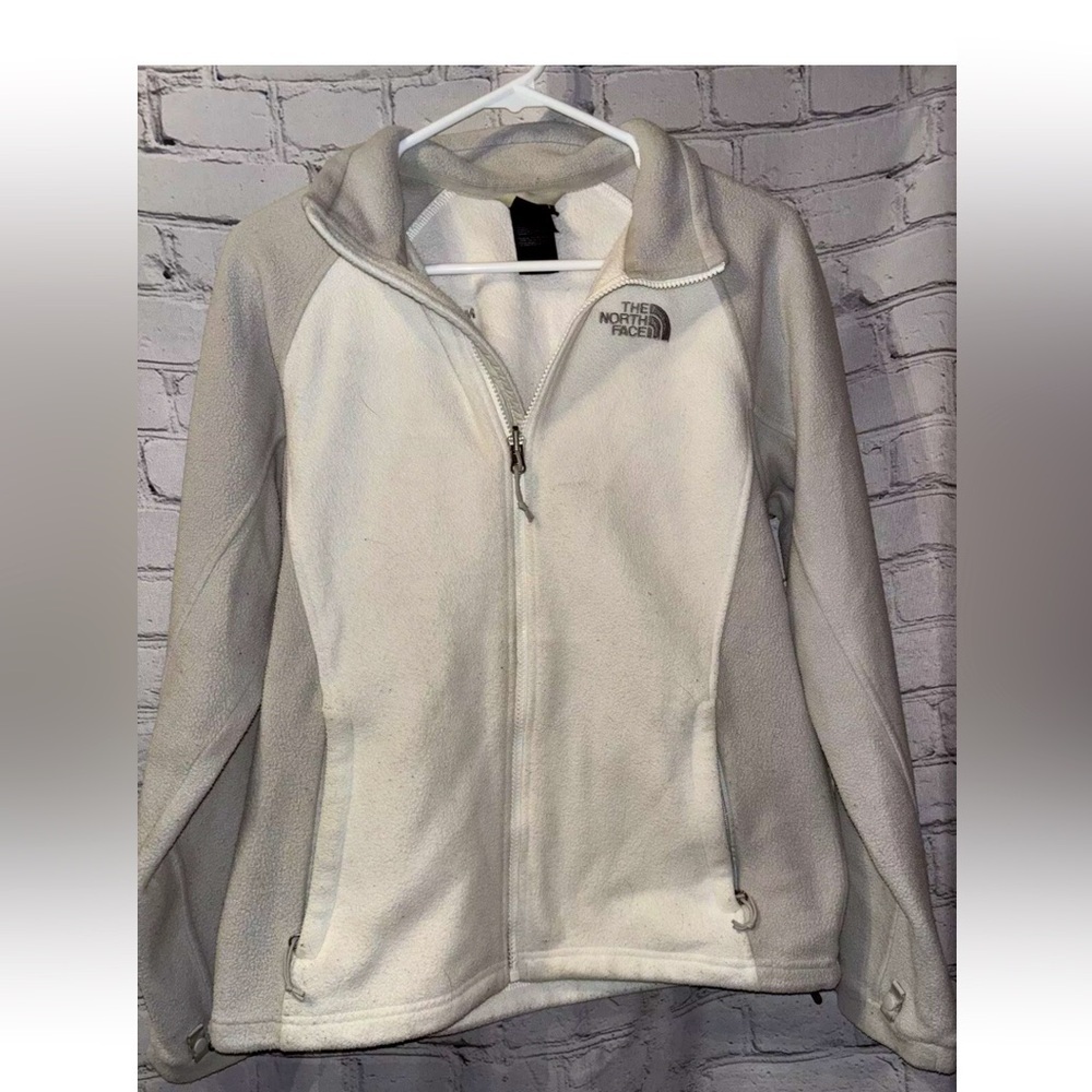 The North Face Women’s Fleece Jacket Size Medium Full Zip Pockets White Gray